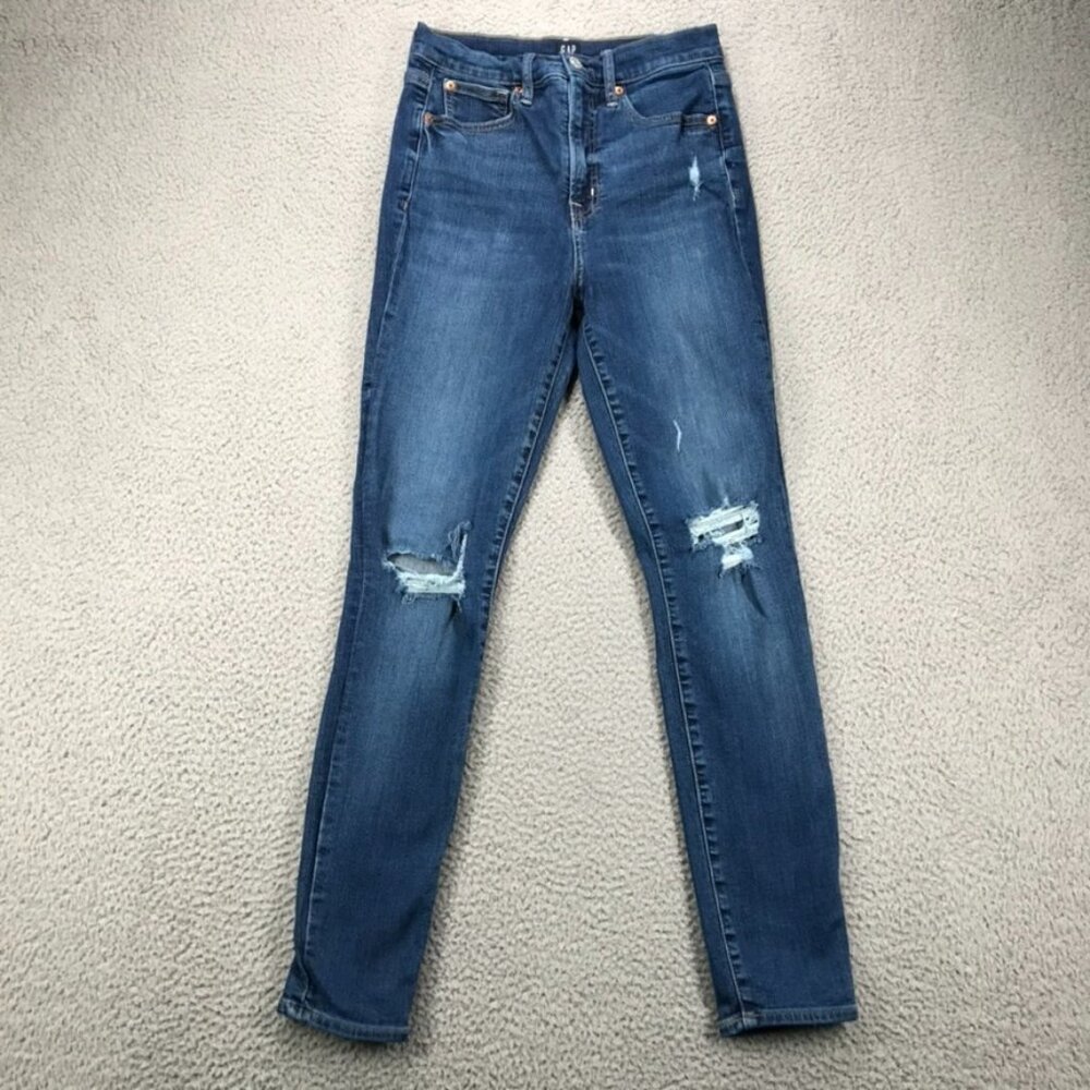GAP Jeans Womens‎ Size 4/27 True Skinny Distressed Destroyed Knee Stretch Denim